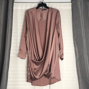 Silk Deep Plunge Shirt Dress